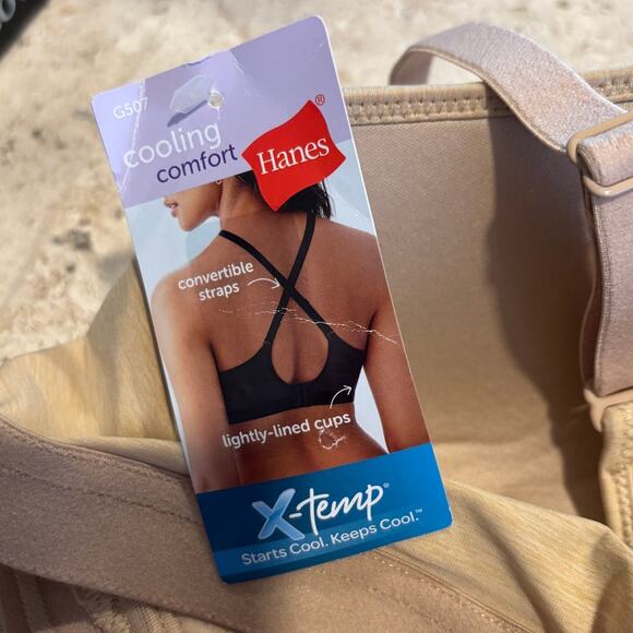 Hanes Cooling Comfort X-Temp Beige Wirefree Convertible Straps Bra NWT Medium - Picture 3 of 5